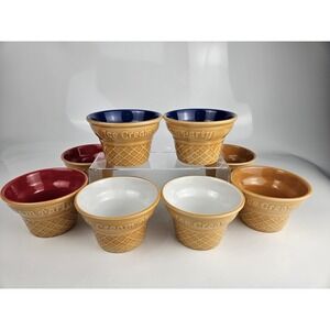 Set Of 8 Willams Sonoma Ceramic Ice Cream Bowls "Ice Cream Party" Series